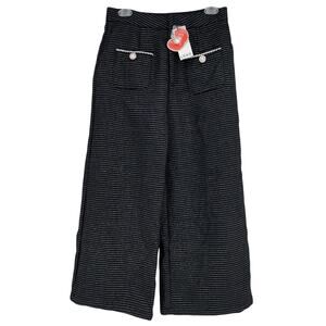 NEW‎ Cider Women's Wide Leg Pants Black W/ Metallic Striping Medium Cropped NWT